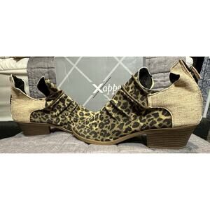 New In Box, Appeal Tan And Black Leopard Print Booties, Zip Back, Size 8